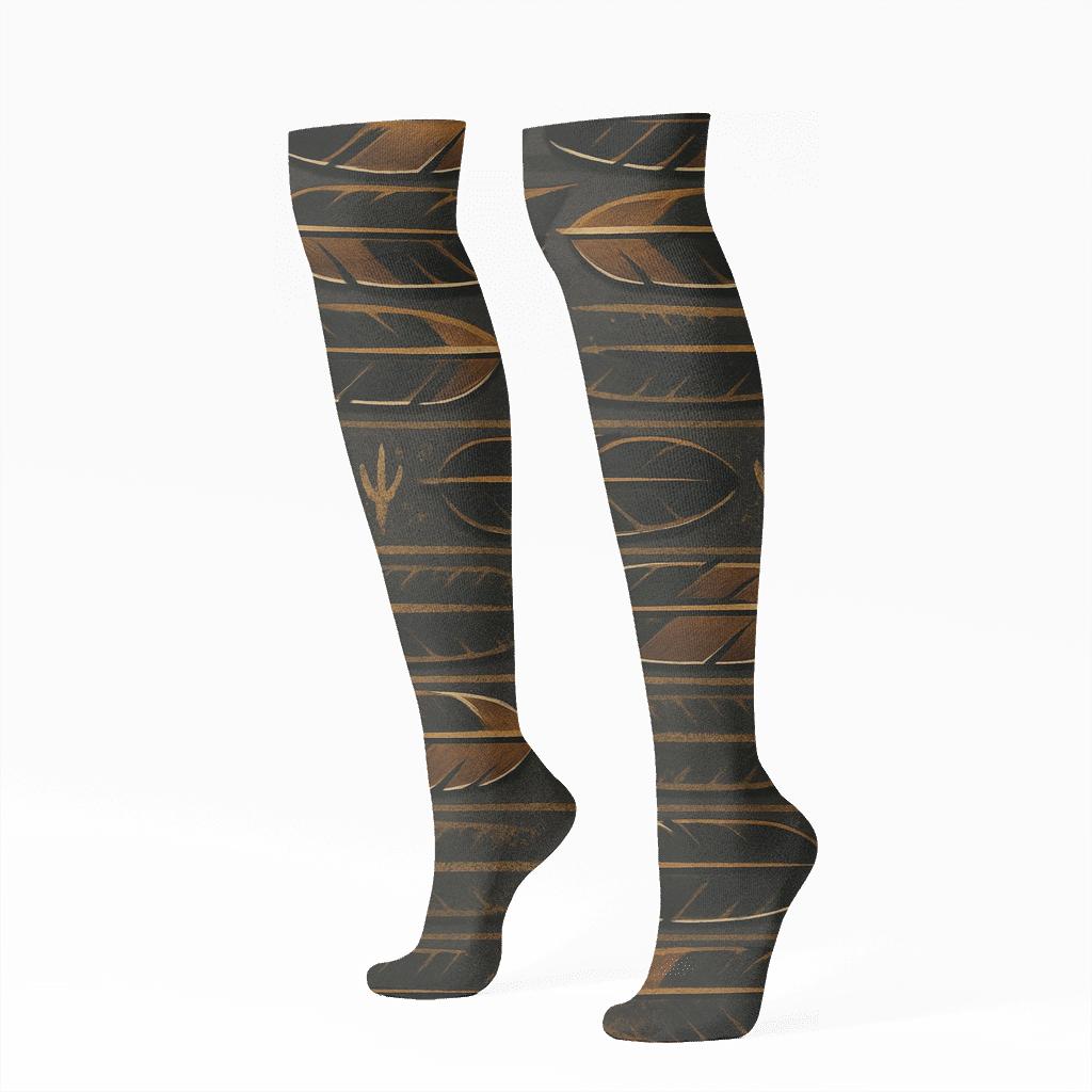 Eagle Talon And Feather Strata On Charcoal Background designer print knee-high socks