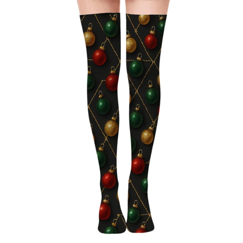Xmas Ornament Constellation Tessellation On Charcoal unique graphic over-the-knee socks