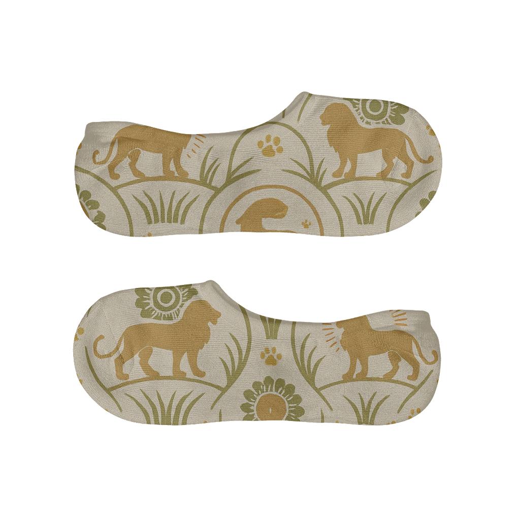 Botanical Medallions With Lion Silhouettes designer print no-show socks