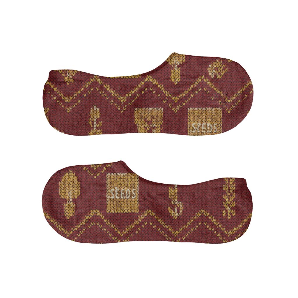 Farmer Wheat Sheaf Chevron On Barn Red designer printed no-show socks