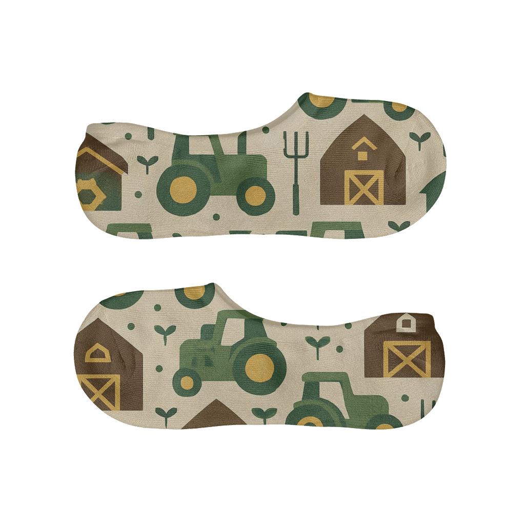 Tractor Grid Farmer Pattern In Field Green trendy no-show sock styles