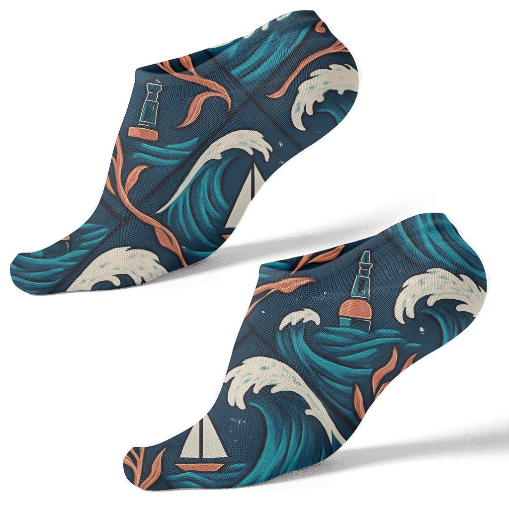 Reef Current Lattice With Kelp And Buoy Icons soft everyday ankle socks