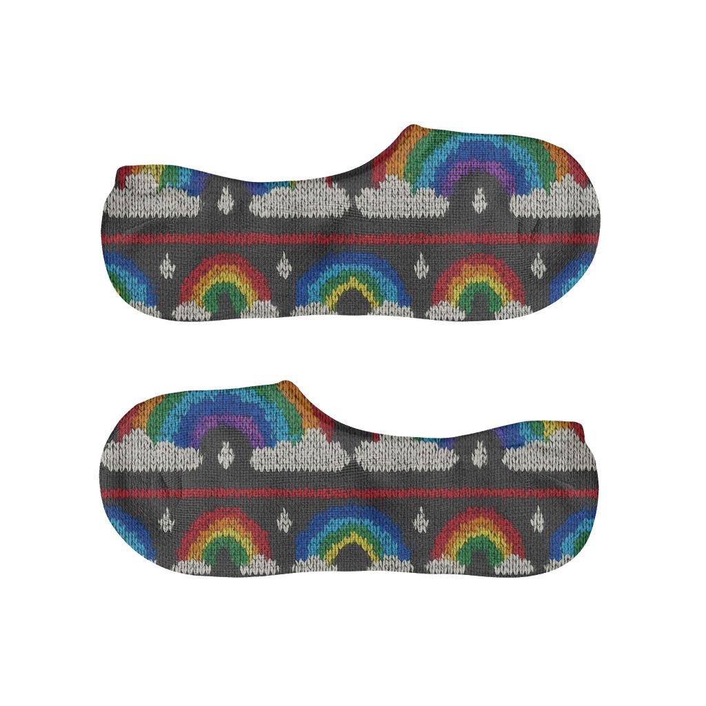 Knitted Rainbow Band Sampler On Charcoal Sky personalized no-show socks