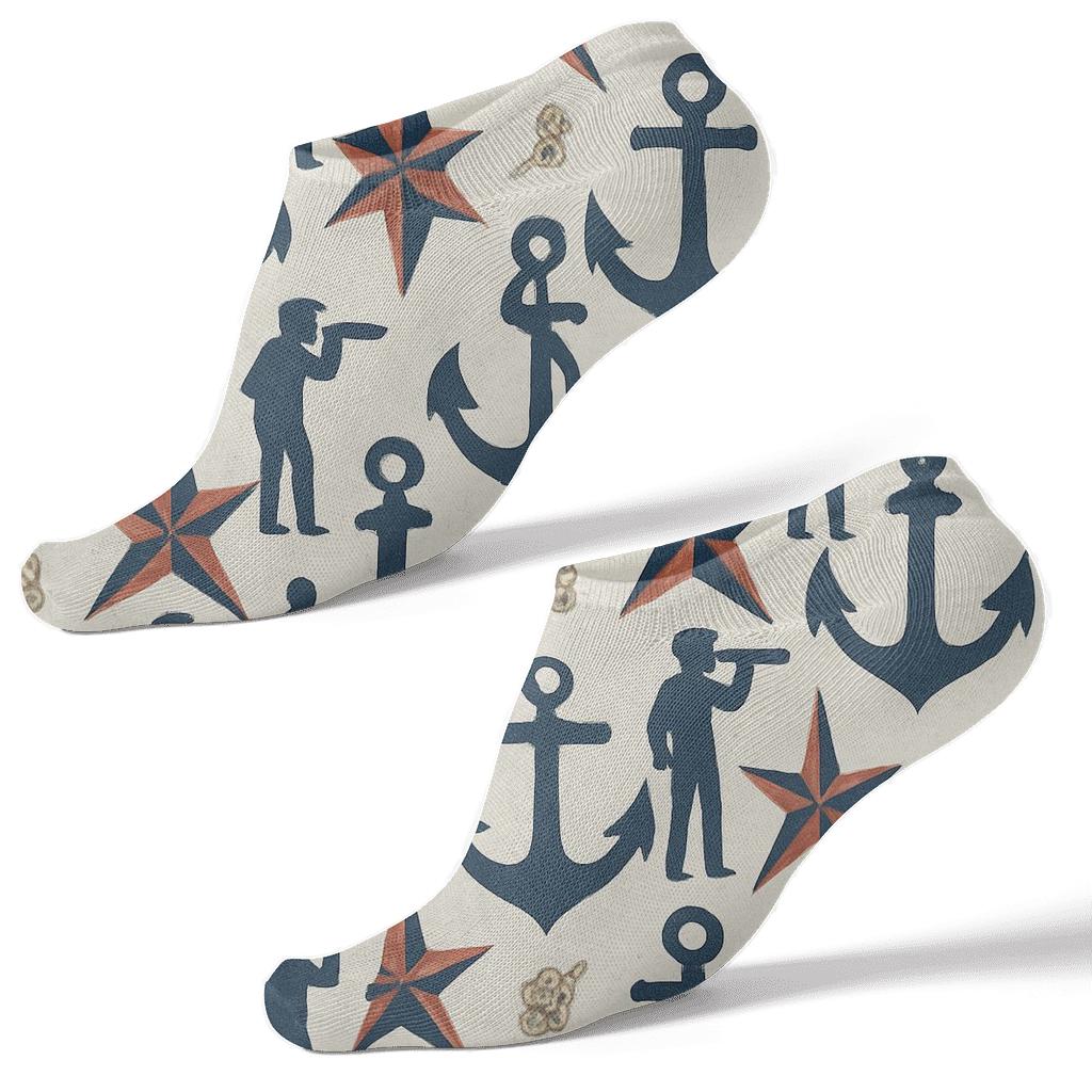 Anchor And Nautical Star Quilt With Sailor Silhouettes comfortable cotton ankle socks