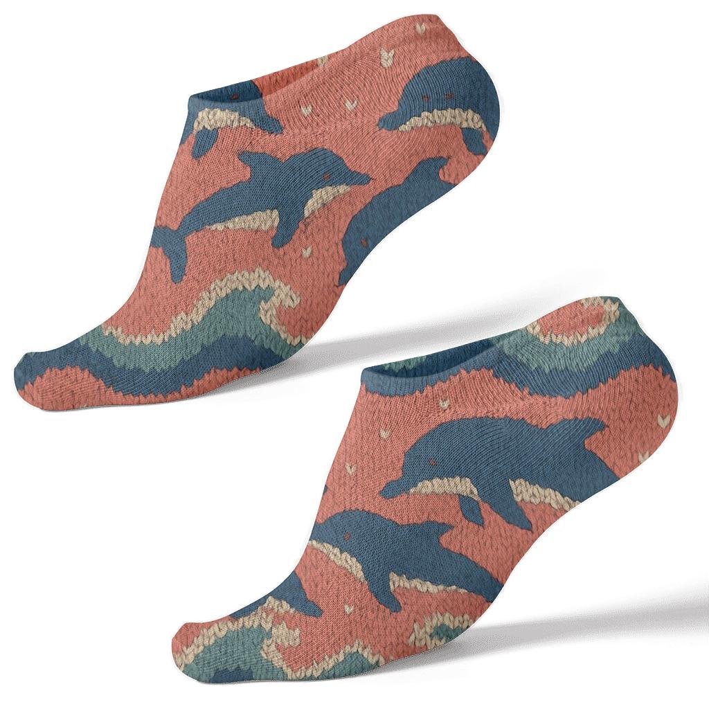 Knitted Ocean Currents With Dolphin Motifs comfortable cotton ankle socks