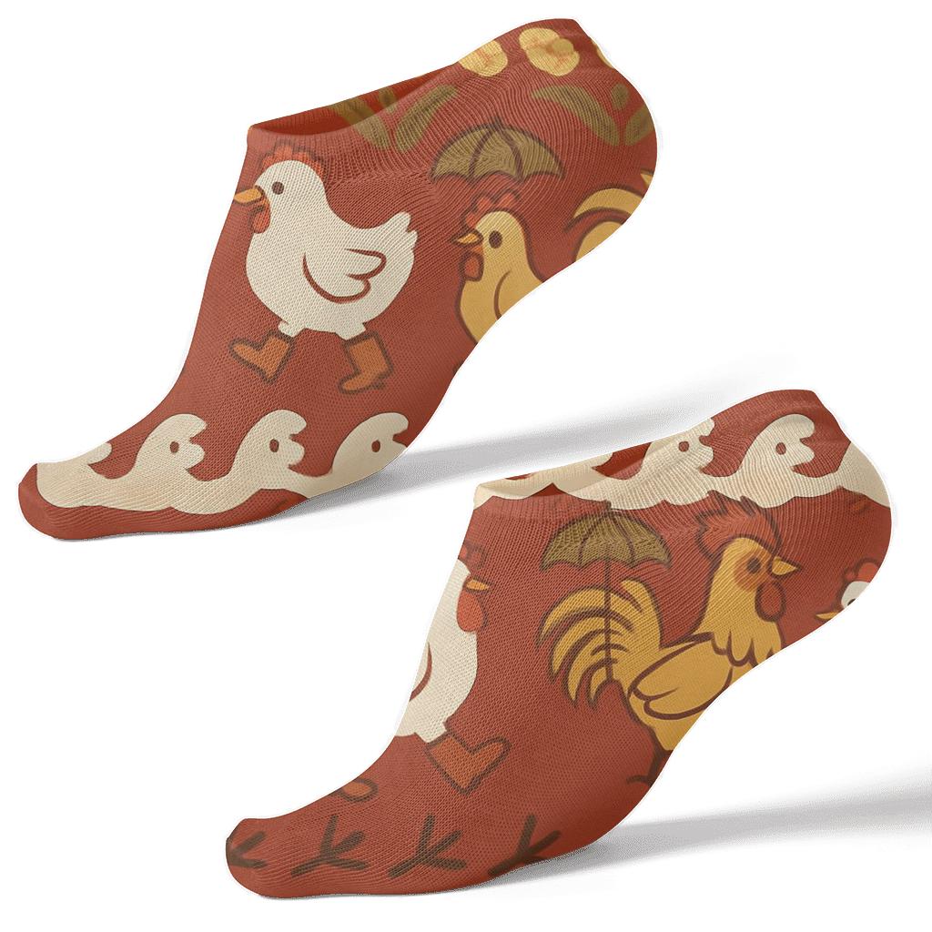 Barn Red Landscape Wrap With Chicken Parade premium sports ankle socks