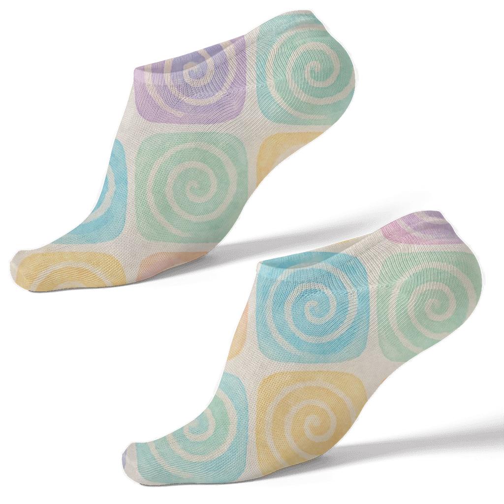 Pastel Spiral Bullseye Tiles On Ivory Wash custom ankle socks