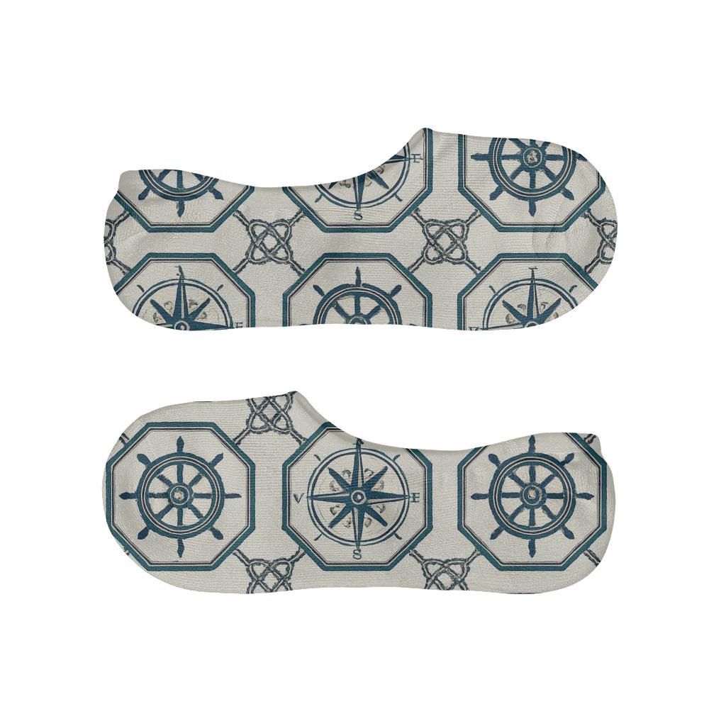 Ship Captain Compass And Wheel Tessellation designer print no-show socks