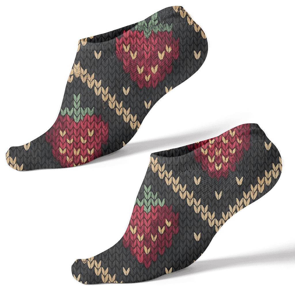 Midnight Strawberry Seed Chevron Knit Illusion designer print ankle socks