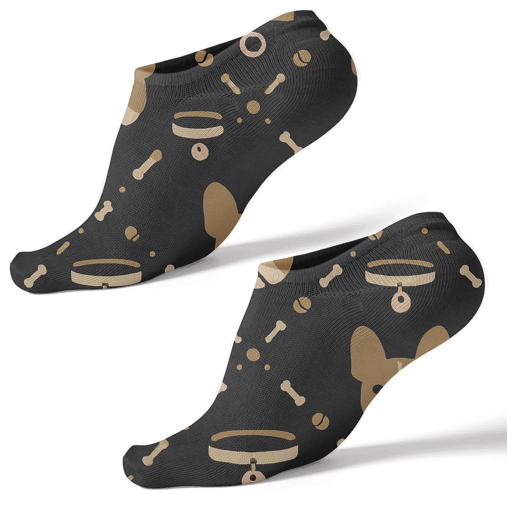 Chic French Bulldog Collar Lattice On Night Field comfortable cotton ankle socks