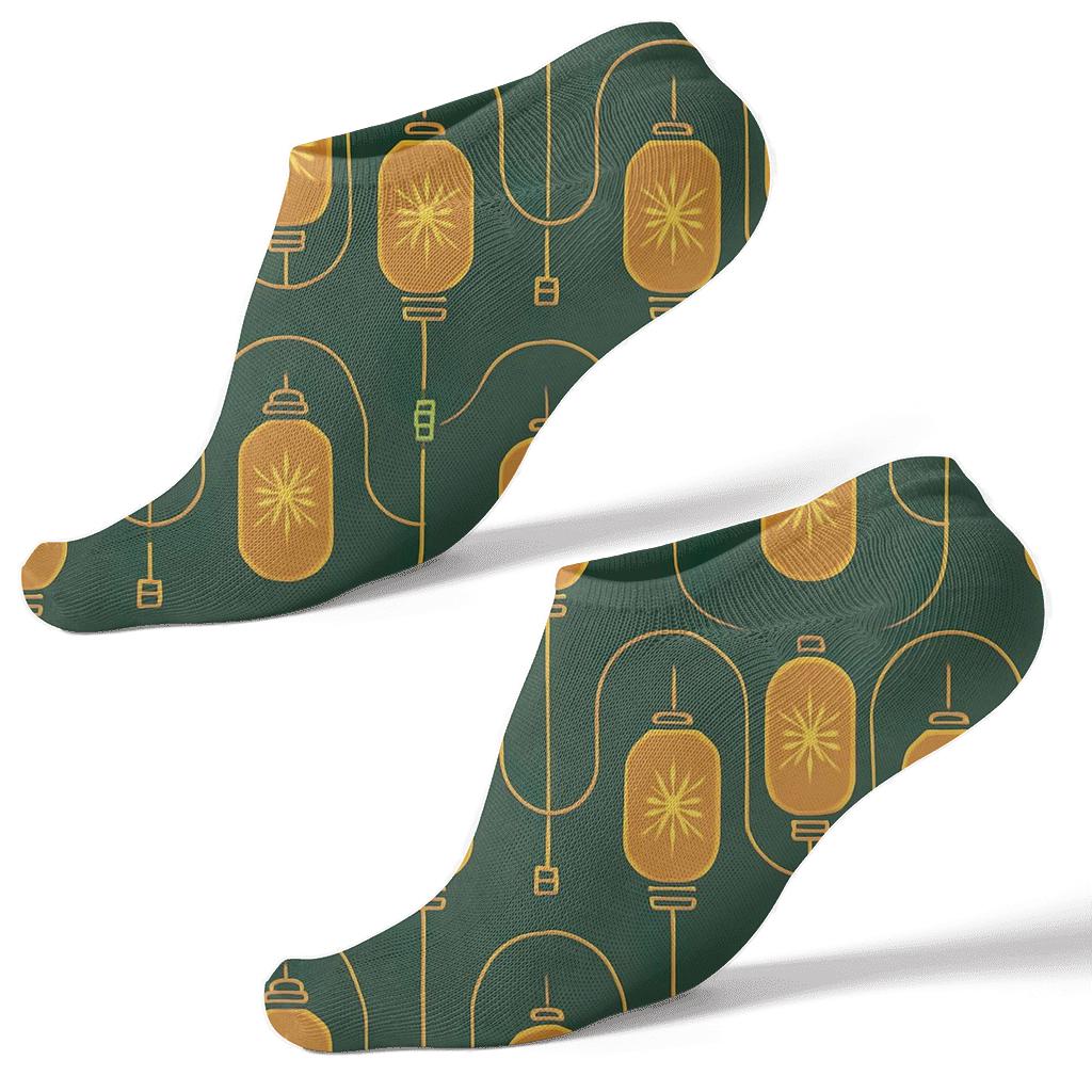 Warm Amber Filament Starburst Tile Grid designer print ankle socks