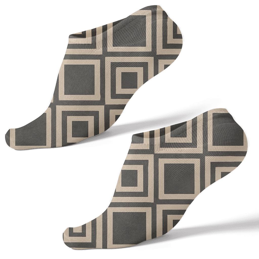 Charcoal And Ivory Nested Check Blocks With Concentric Inset Rhythm personalized ankle socks