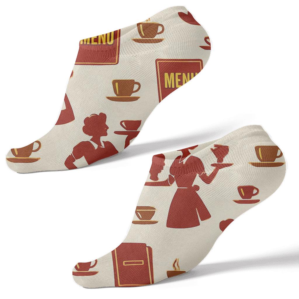 Menu Board Lattice With Waitress Silhouettes trendy patterned ankle socks
