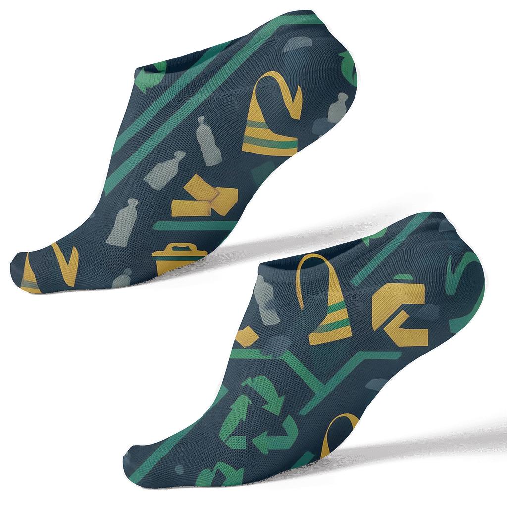 Industrial Conveyor Rhythm With Recycling Plant Worker Motifs stylish athletic ankle socks