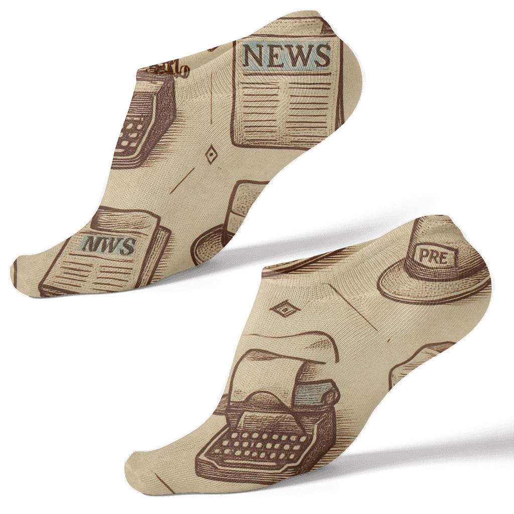 Journalist Newsprint Lattice On Warm Beige trendy patterned ankle socks