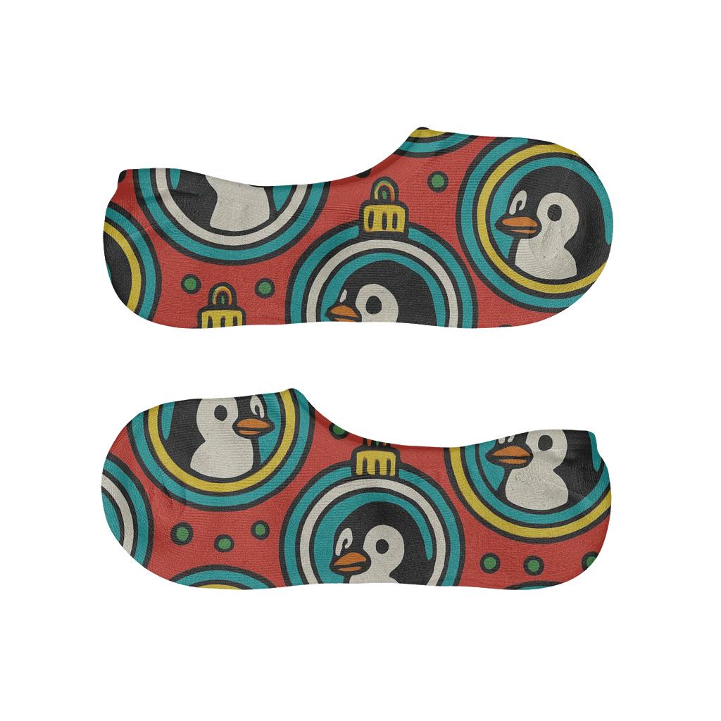 Penguin Ornament Carousel On Bright Red Background custom no-show socks