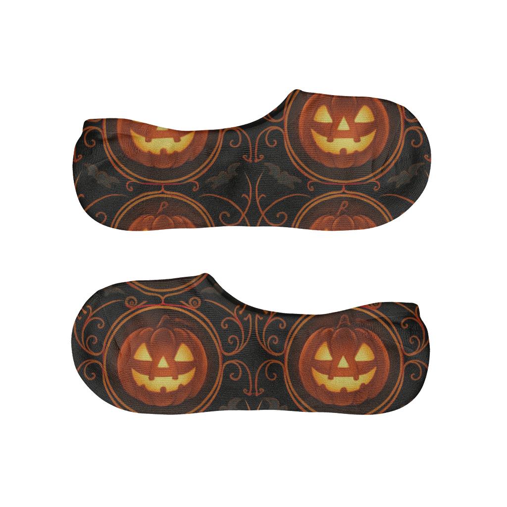 Orange Jack O Lantern Medallion Tiles On Black Background comfortable low-cut socks