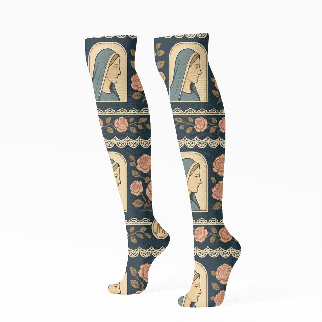 Vintage Garden Bands With Garlands, Blue Cloak Mary soft everyday knee-high socks