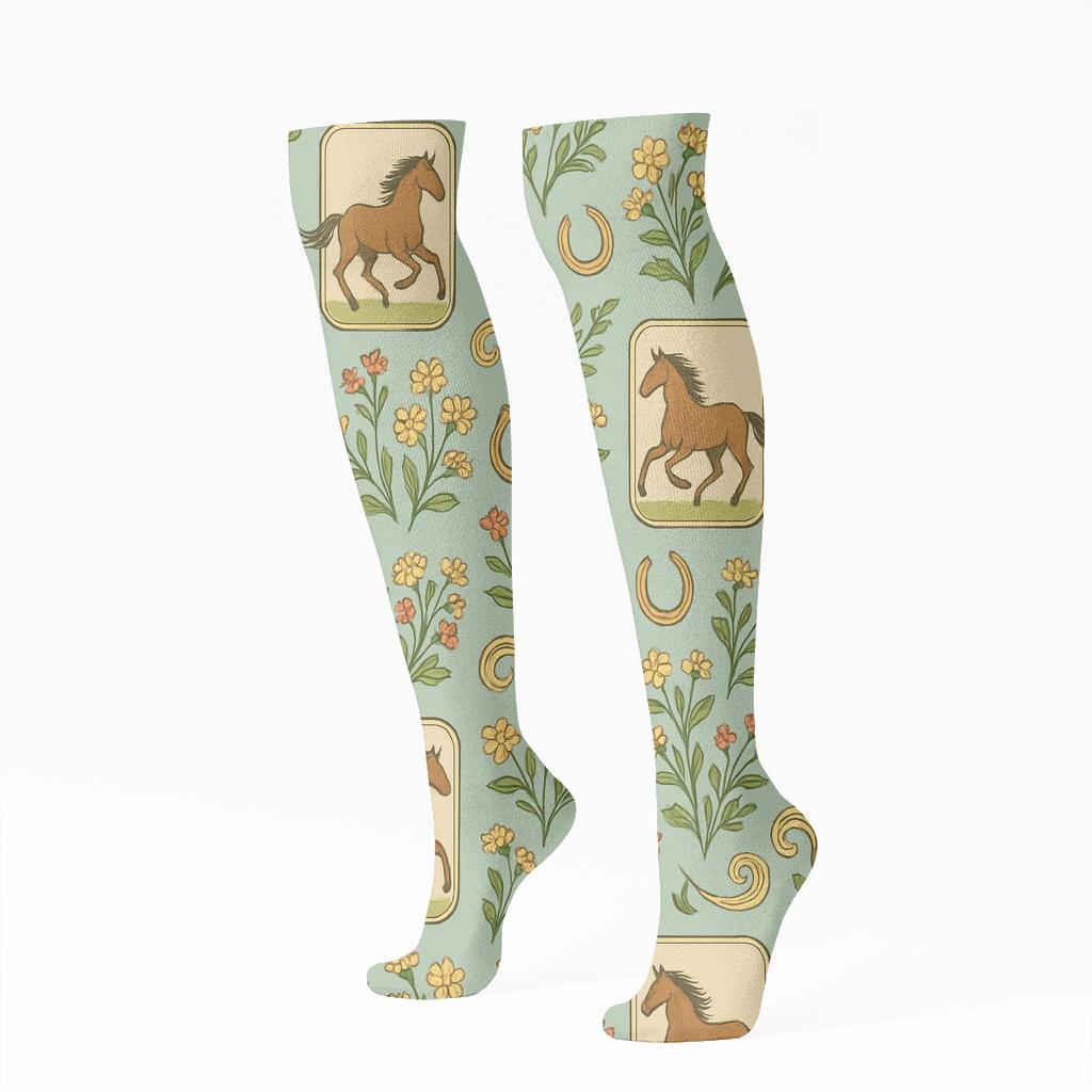 Meadow Lattice With Pony Gallop Panels stylish athletic knee-high socks
