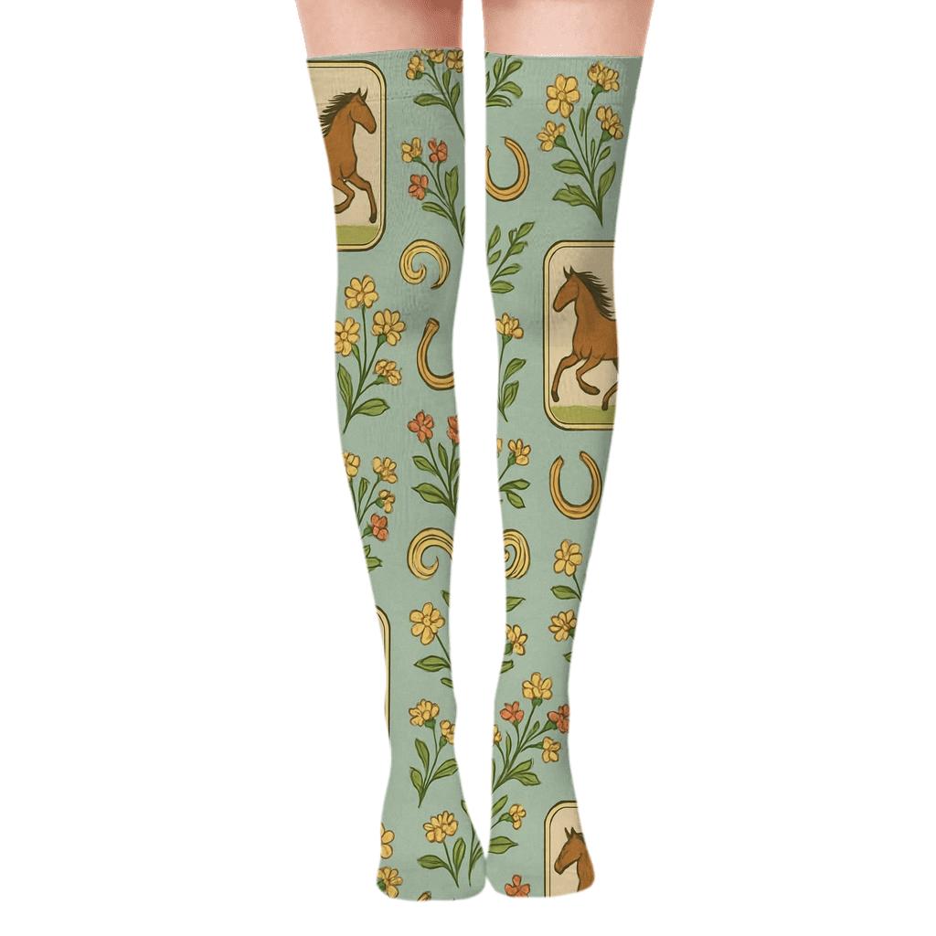 Meadow Lattice With Pony Gallop Panels soft everyday over-the-knee socks