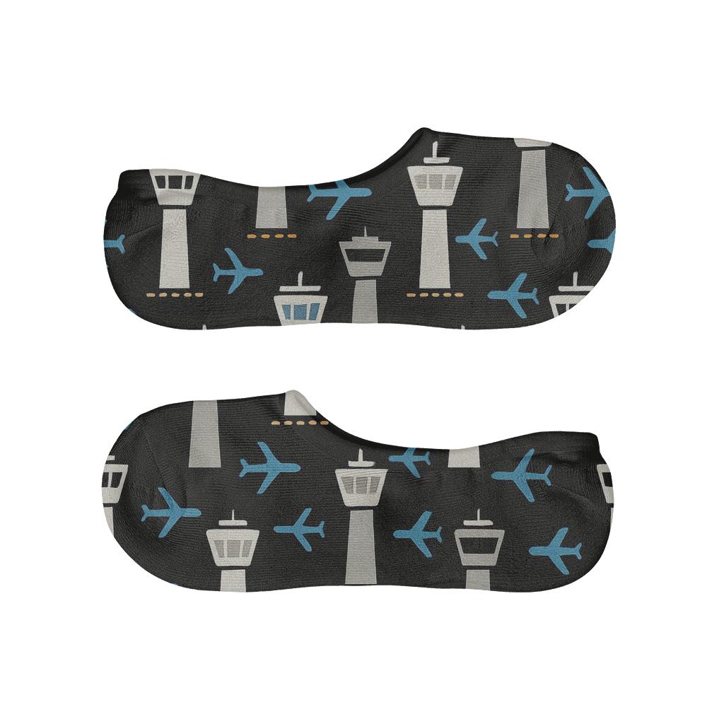 Air Traffic Tower Chevron Airplane Scatter anti-slip no-show socks