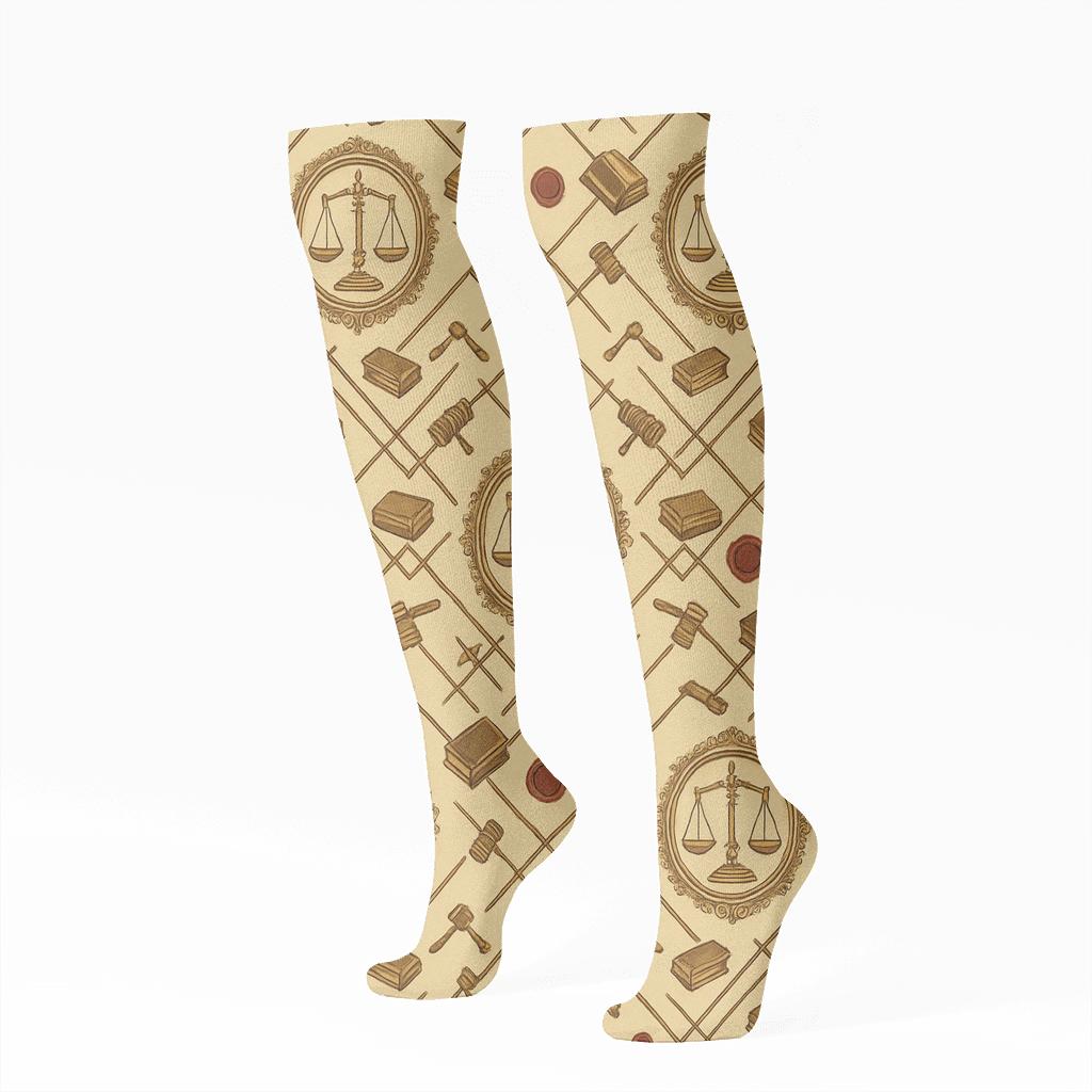 Scales And Gavel Lattice In Formal Judge Style custom knee-high socks