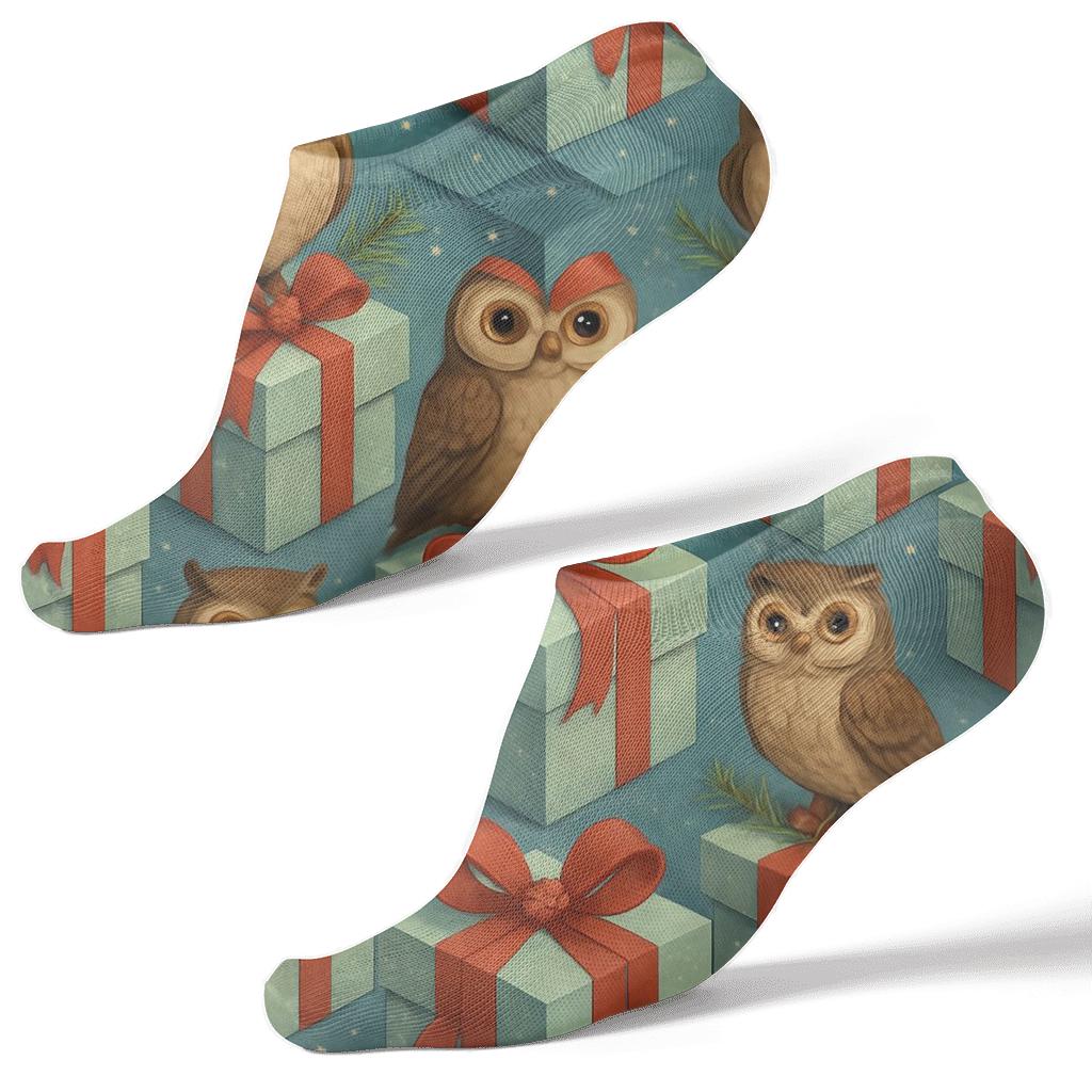 Snowy Owl Gift Wrap Tiles On Cool Blue Background premium sports ankle socks