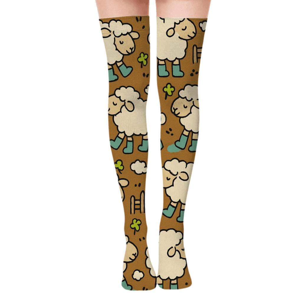 Fence Post Parade Pattern, Meadow Style Sheep custom over-the-knee socks