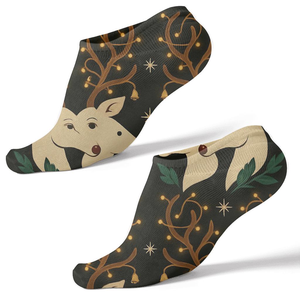 Mirrored Reindeer With Holiday Garland Glow custom ankle socks