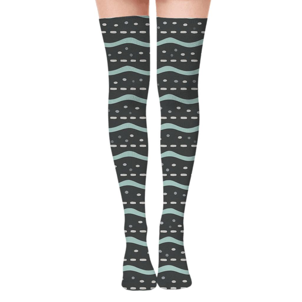 Icy Tide Band Minimal Ripple Weave unique graphic over-the-knee socks