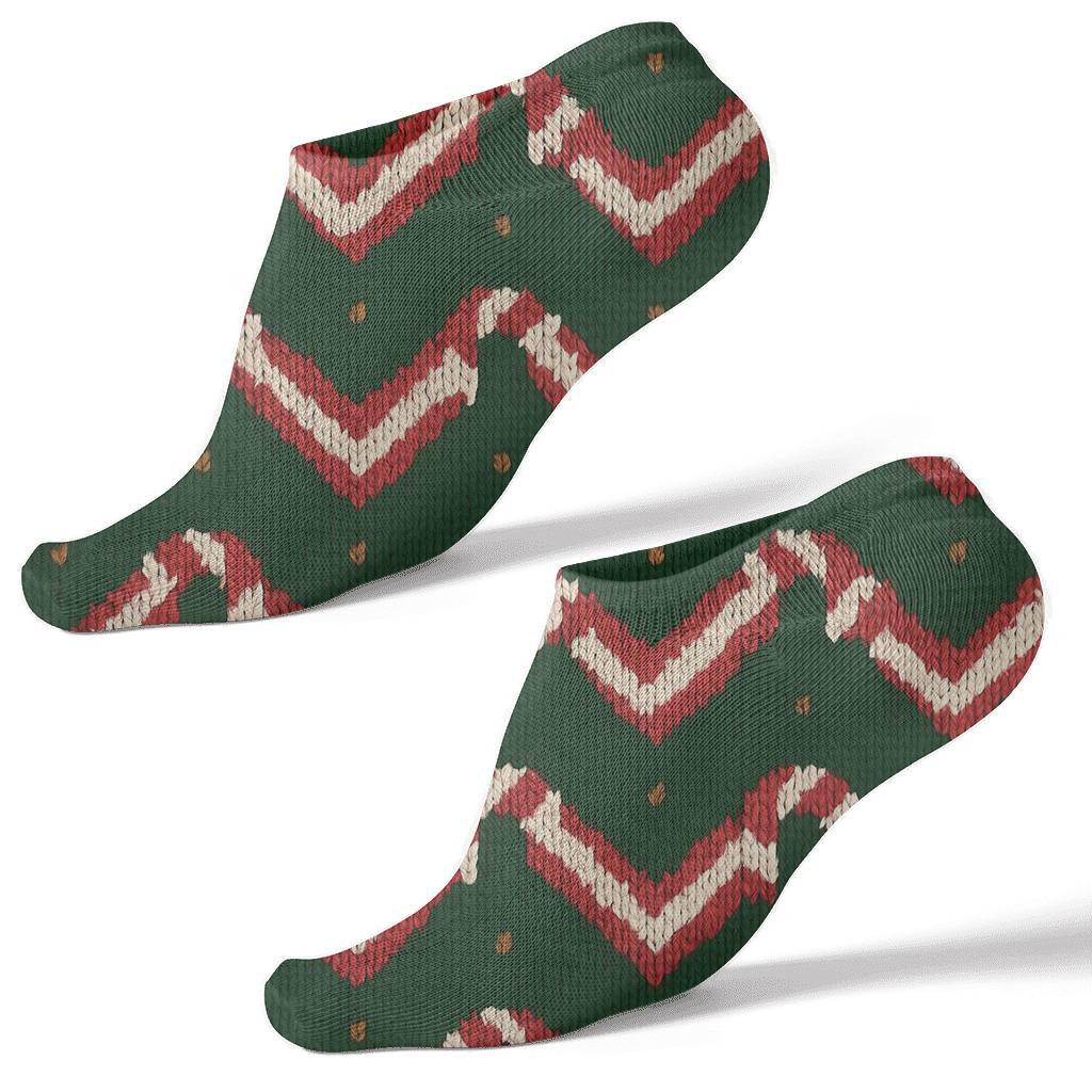 Candy Canes Chevron Weave On Deep Green Field comfortable cotton ankle socks