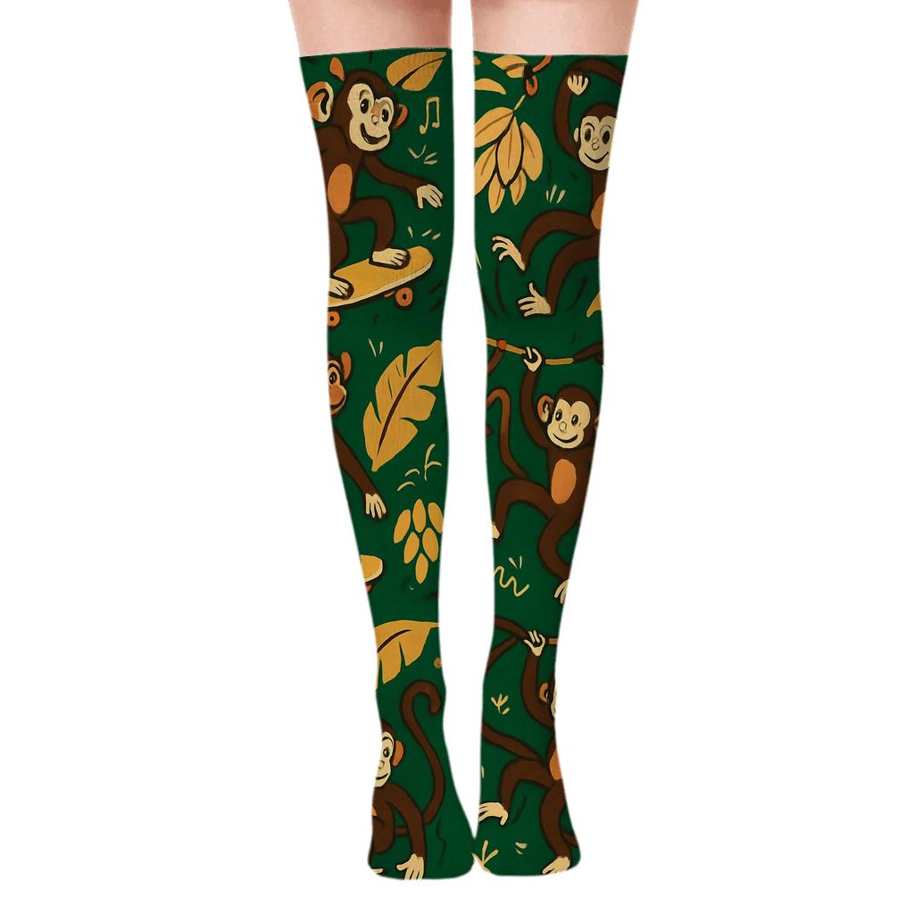 Tropical Tile Monkey Party Grid personalized over-the-knee socks