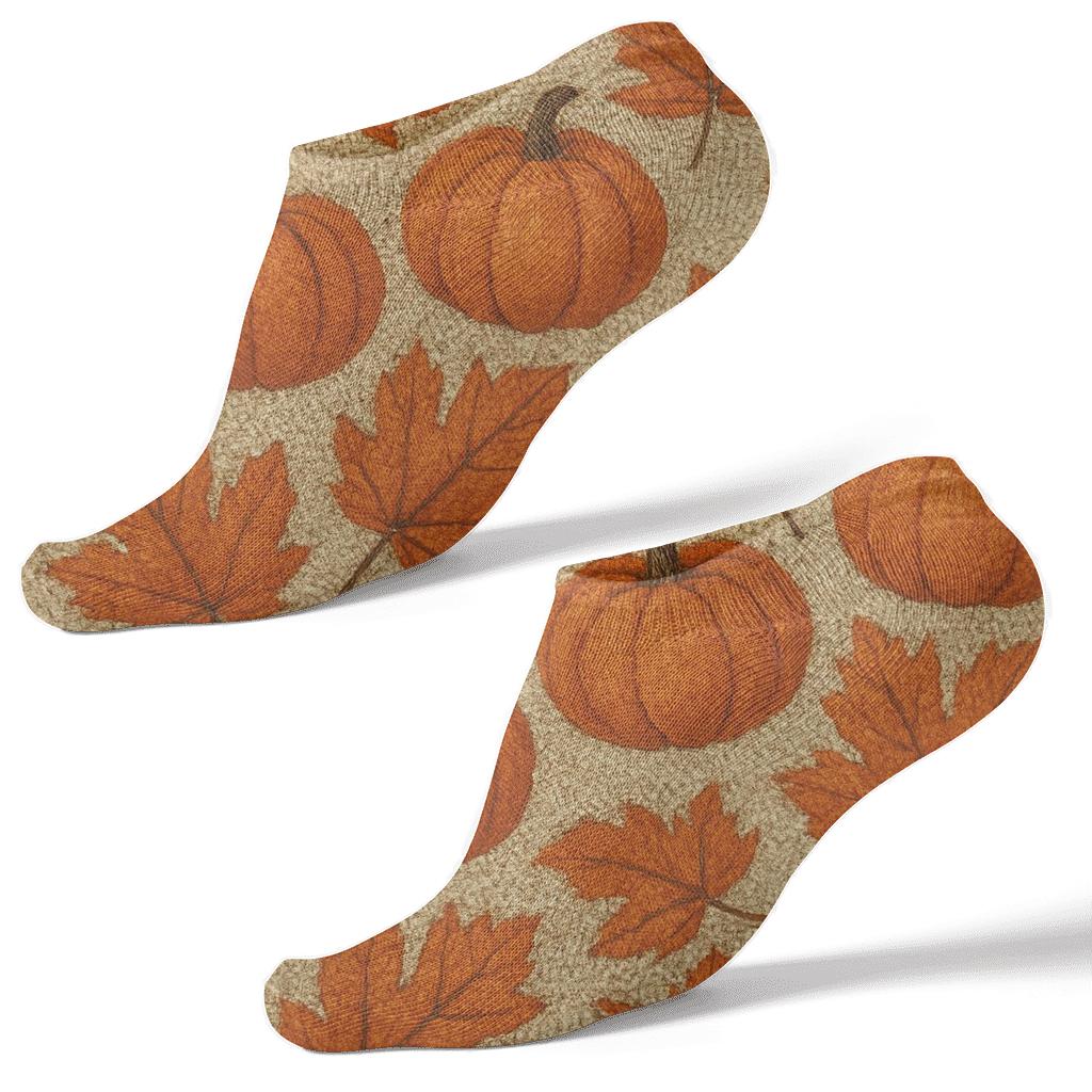 Orange Autumn Leaf And Pumpkin Diagonal Twill On Proper Background custom ankle socks