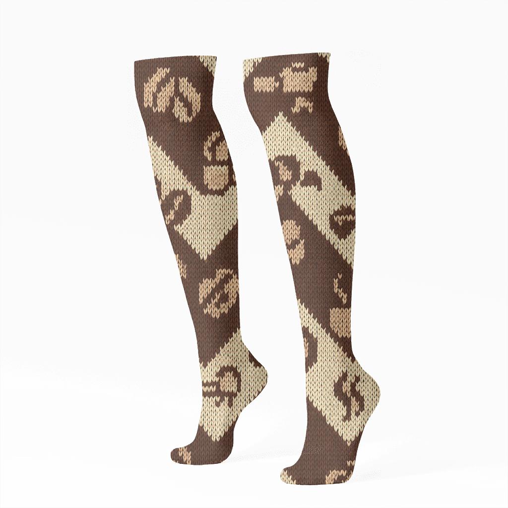 Barista Bean Chevron On Cream Field soft everyday knee-high socks