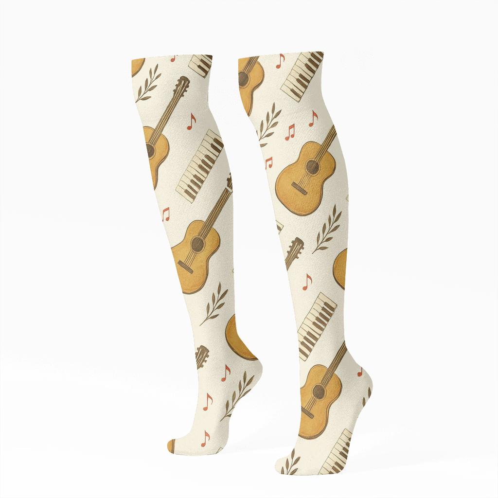 Botanical Chic Musician Notebook Pattern unique graphic knee-high socks