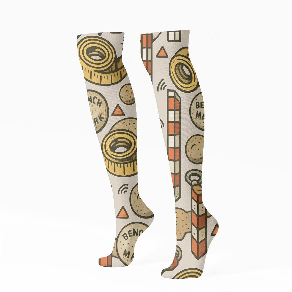 Surveyor-Grade Stake And Tape Tessellation designer print knee-high socks