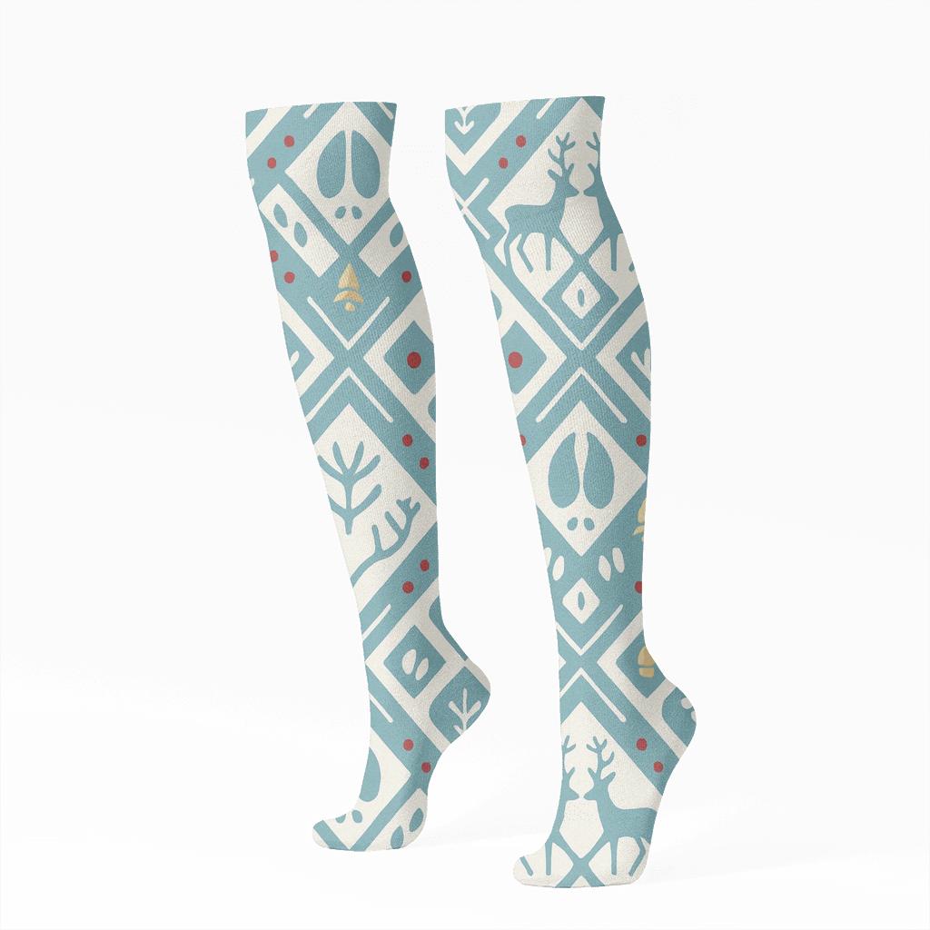 Scandinavian Folk Motif With Reindeer Migration Lines custom knee-high socks