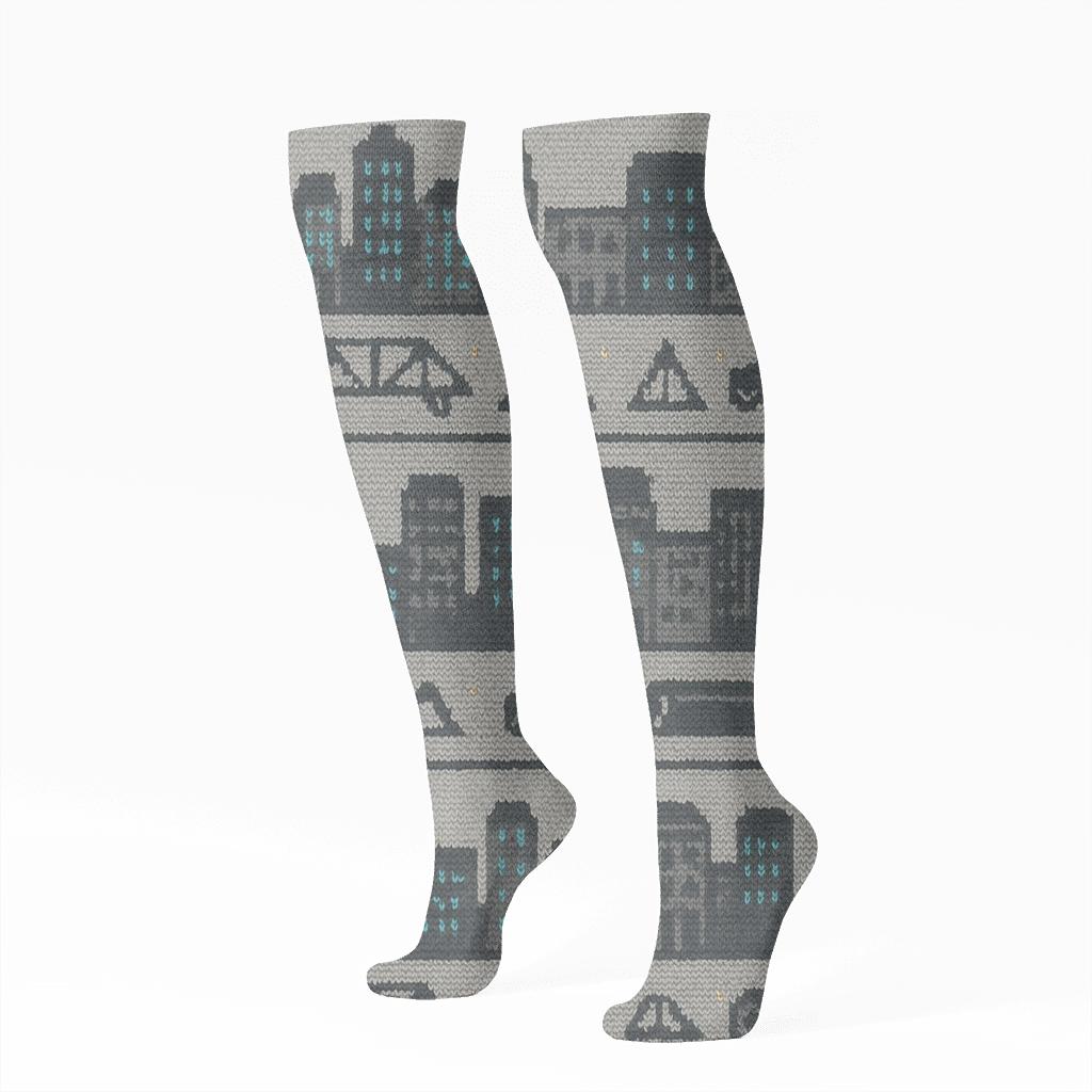 Knitted Illusion Architect Skyline Bands unique graphic knee-high socks