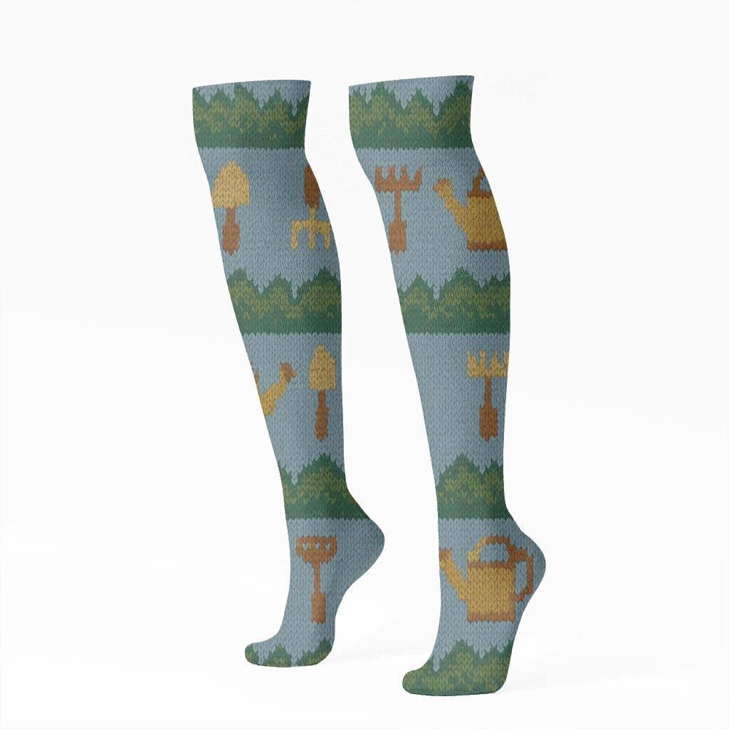 Knit Illusion Garden Bands, Landscaper Edition unique graphic knee-high socks