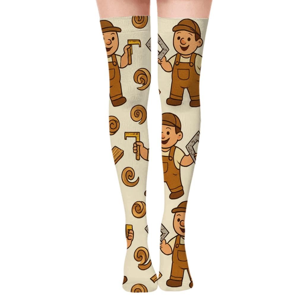 Measuring Tape Waltz With Carpenter Characters comfortable cotton over-the-knee socks
