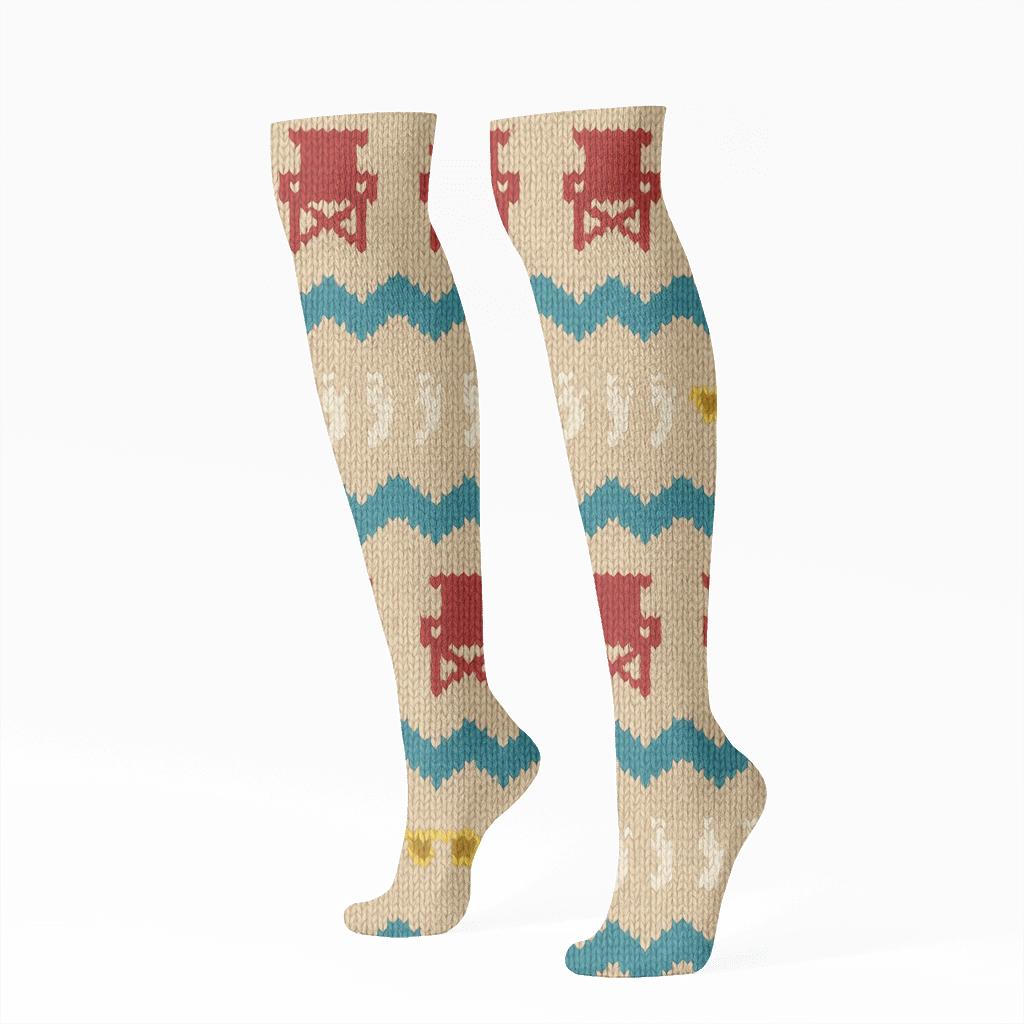 Lifeguard Knit Stripe Bands On Sandy Beige custom knee-high socks