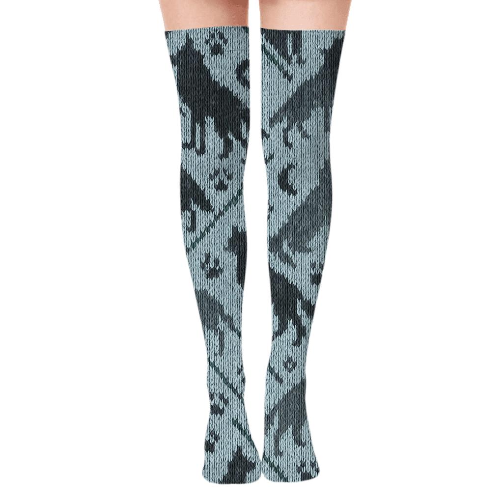 Knitted Ridgewalk Gray Wolf Pattern custom over-the-knee socks