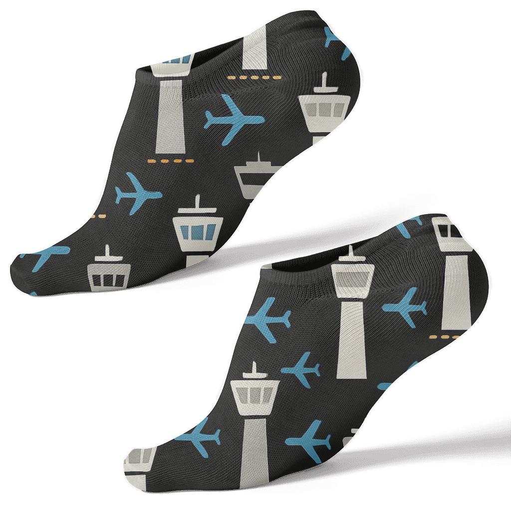 Air Traffic Tower Chevron Airplane Scatter custom ankle socks