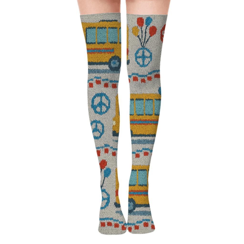 Knitted Pattern Illusion Bus Driver Parade Tiles soft everyday over-the-knee socks