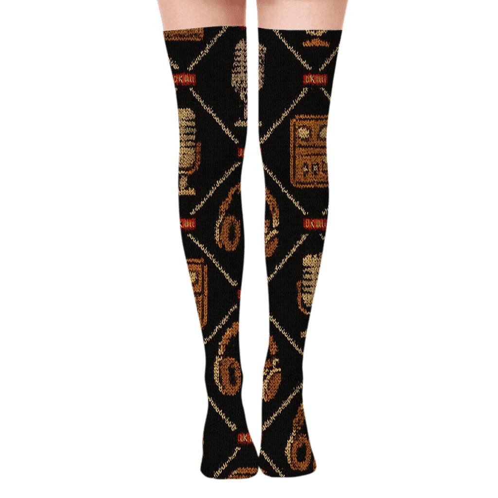 Knitted Illusion Radio Host Soundboard Lattice comfortable cotton over-the-knee socks