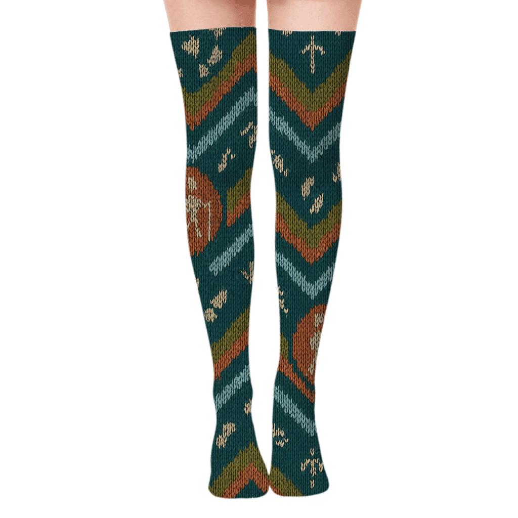 Tour Guide Knitted Map Chevron Bands personalized over-the-knee socks