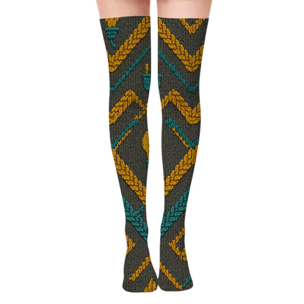 Knitted Illusion Electrician Wire Chevron personalized over-the-knee socks