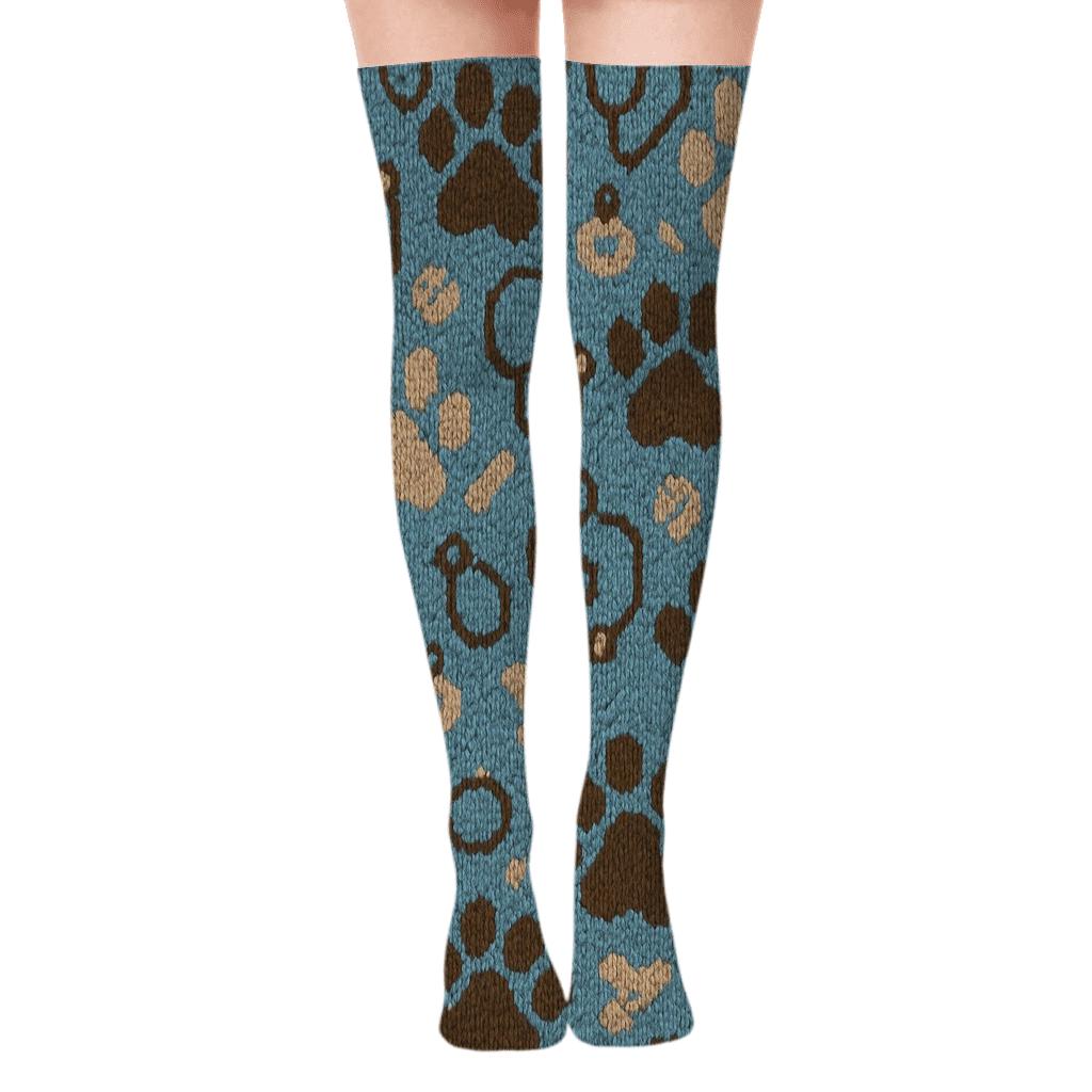 Paw Print Herringbone Veterinarian Knit Illusion soft everyday over-the-knee socks