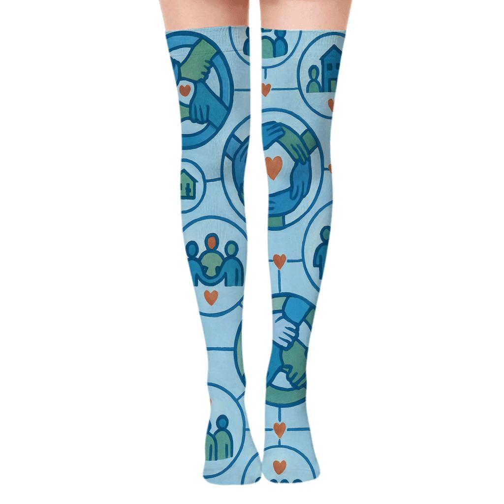 Social Worker Support Circle Tessellation In Community Blues unique graphic over-the-knee socks