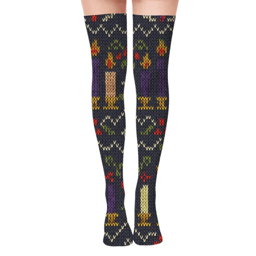 Knitted Advent Candles Fair Isle Repeat unique graphic over-the-knee socks